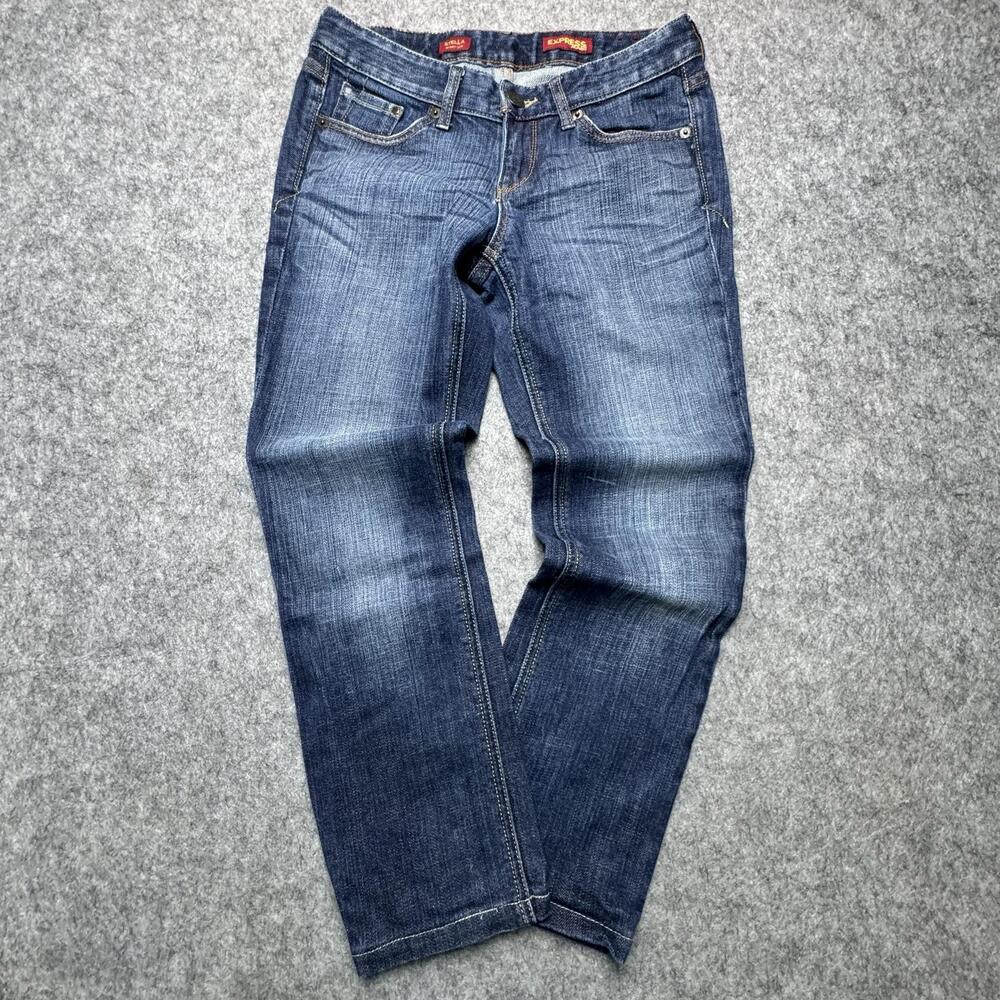 Express Stella Skinny Jeans Womens 0R Medium Wash Blue Stretch Denim Embroidered